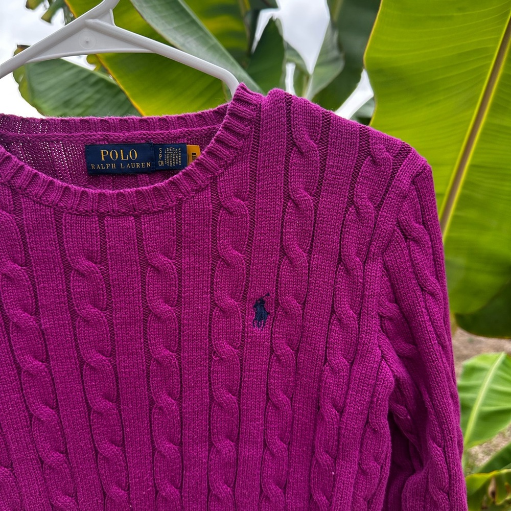 Ralph Lauren Women's Magenta Cable Knit Sweater